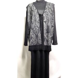 Vintage Lennie by Nina Leonard Dress Size 1X Attached Sweater Fringed Classic